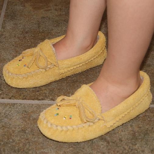 Children's Beaded Suede Lined Moccasin Slippers