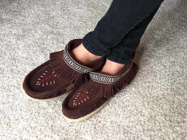 Women's Lined Fringed Ankle Moccasin Slippers with Sole