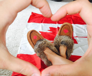 Women's Rabbit Fur Maple Leaf Moccasin Slippers