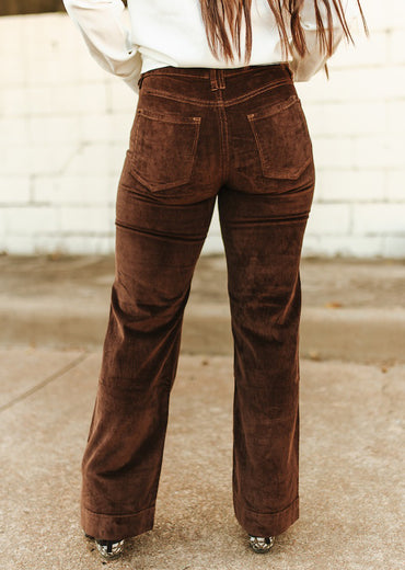 Women's Brown Corduroy Mid Rise Trouser Stretch Jeans