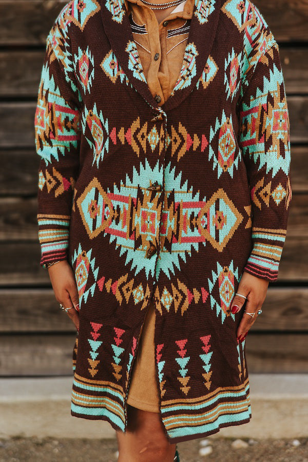 Women's Aztec Knitted Button Down Cardigan Sweater