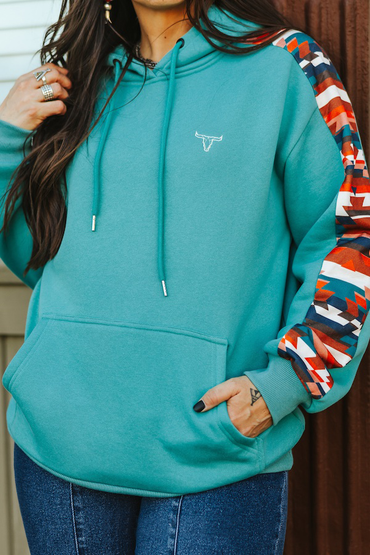 Women's Multi Aztec Printed Sleeve Hoodie