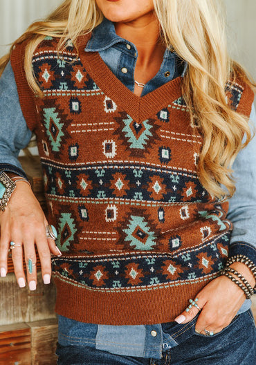 Women's Brown Southwestern Knit Vest