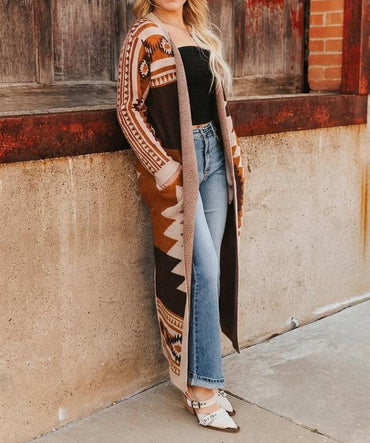 Women's Aztec Knit Cardigan Duster