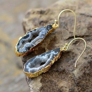 Natural Druzy Gold Plated Earrings
