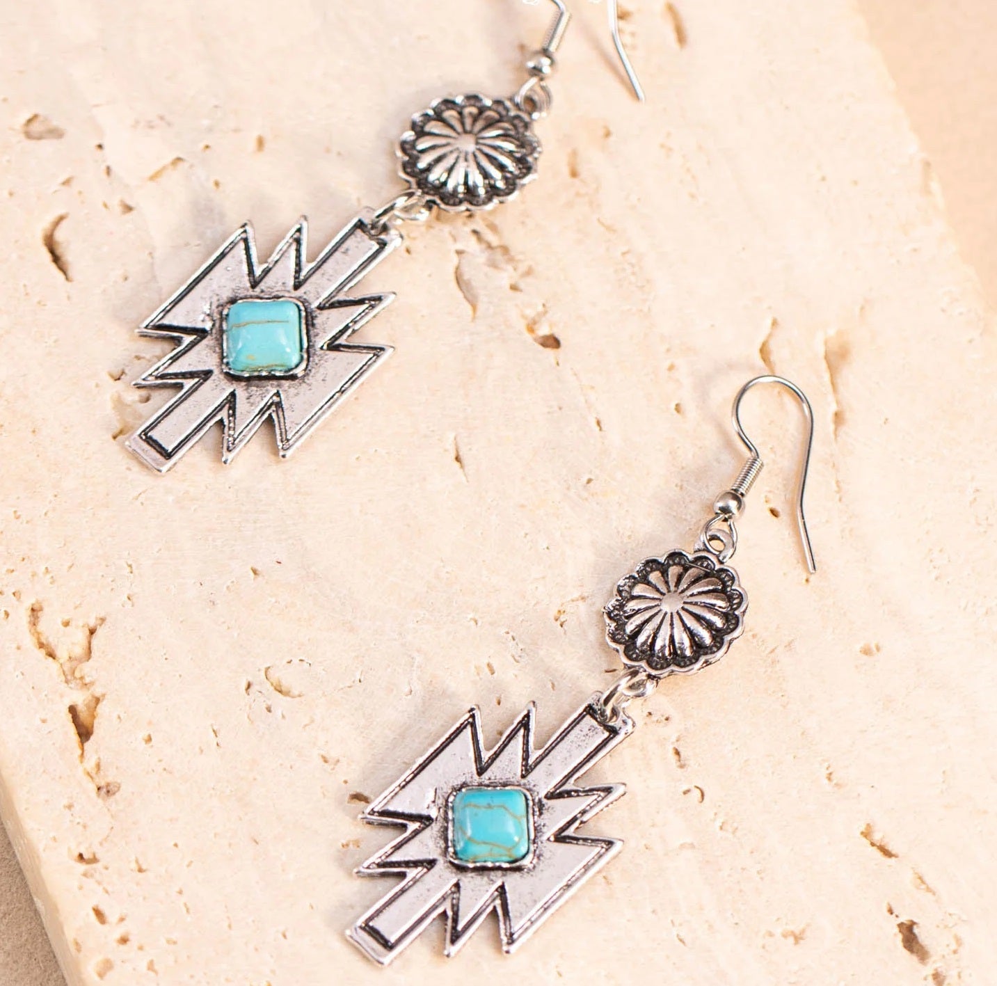 Turquoise Stone Aztec Dangling Earring