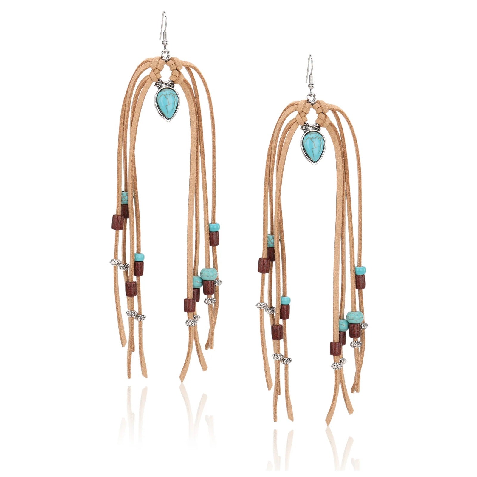 Suede Beaded Tassels Hook Statement Earrings