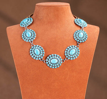 Bohemian Turquoise Stone Concho Necklace