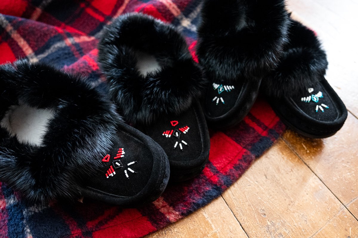 Men's Rabbit Fur Moccasin Slippers with Sole