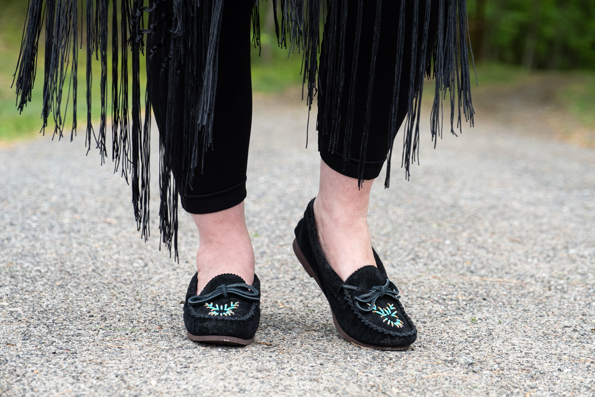 Women's Beaded Suede Moccasin Shoes