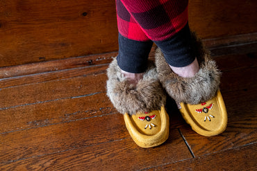 Women's Rabbit Fur Thunderbird Moccasin Slippers