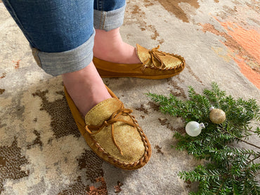 Women's Lined Shimmering Moccasin Slippers (Clearance)