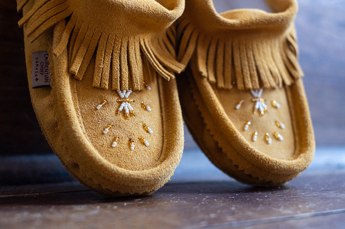 Women's Fringed Lined Beaded Moccasin Slippers