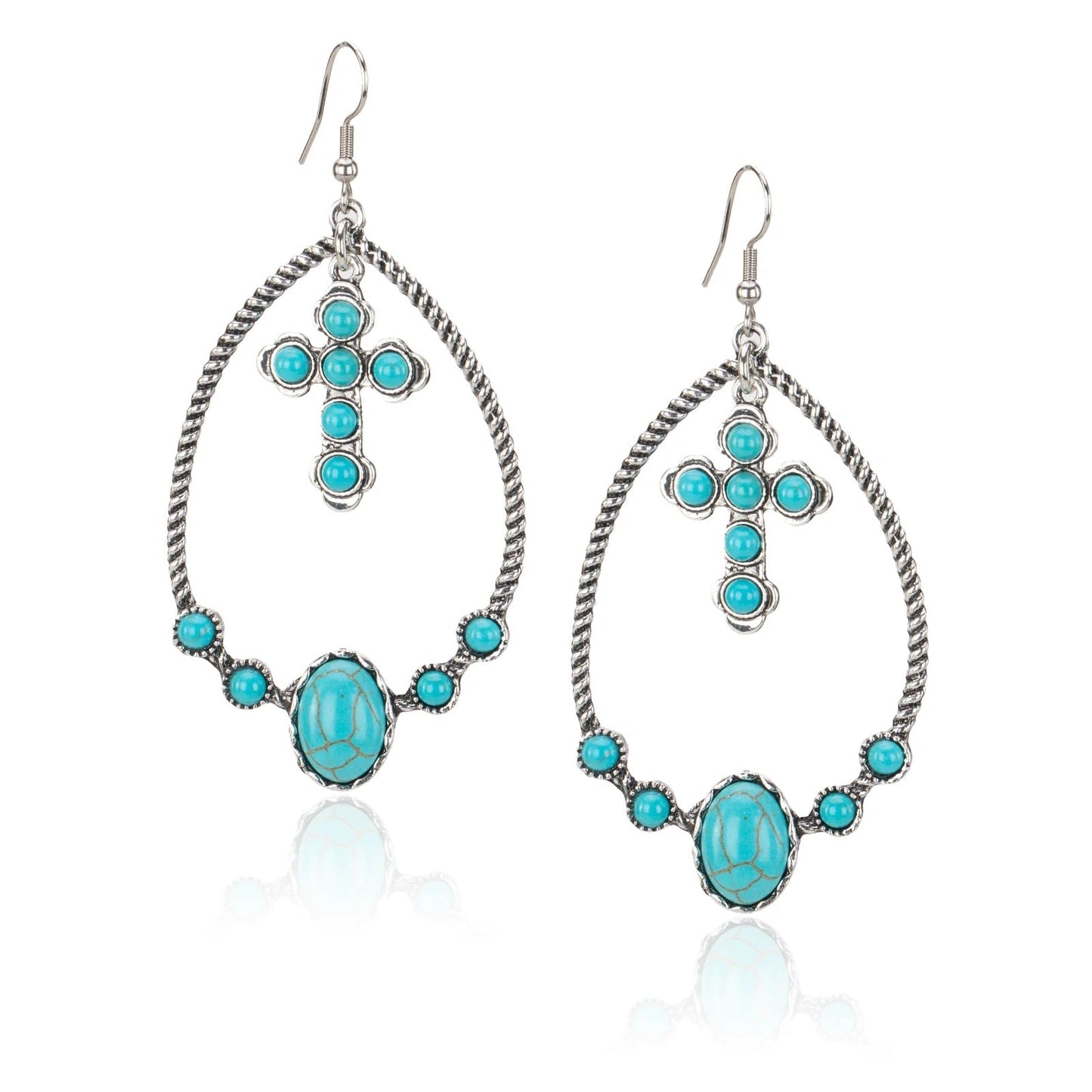 Western Stone Cross Hoop Earrings