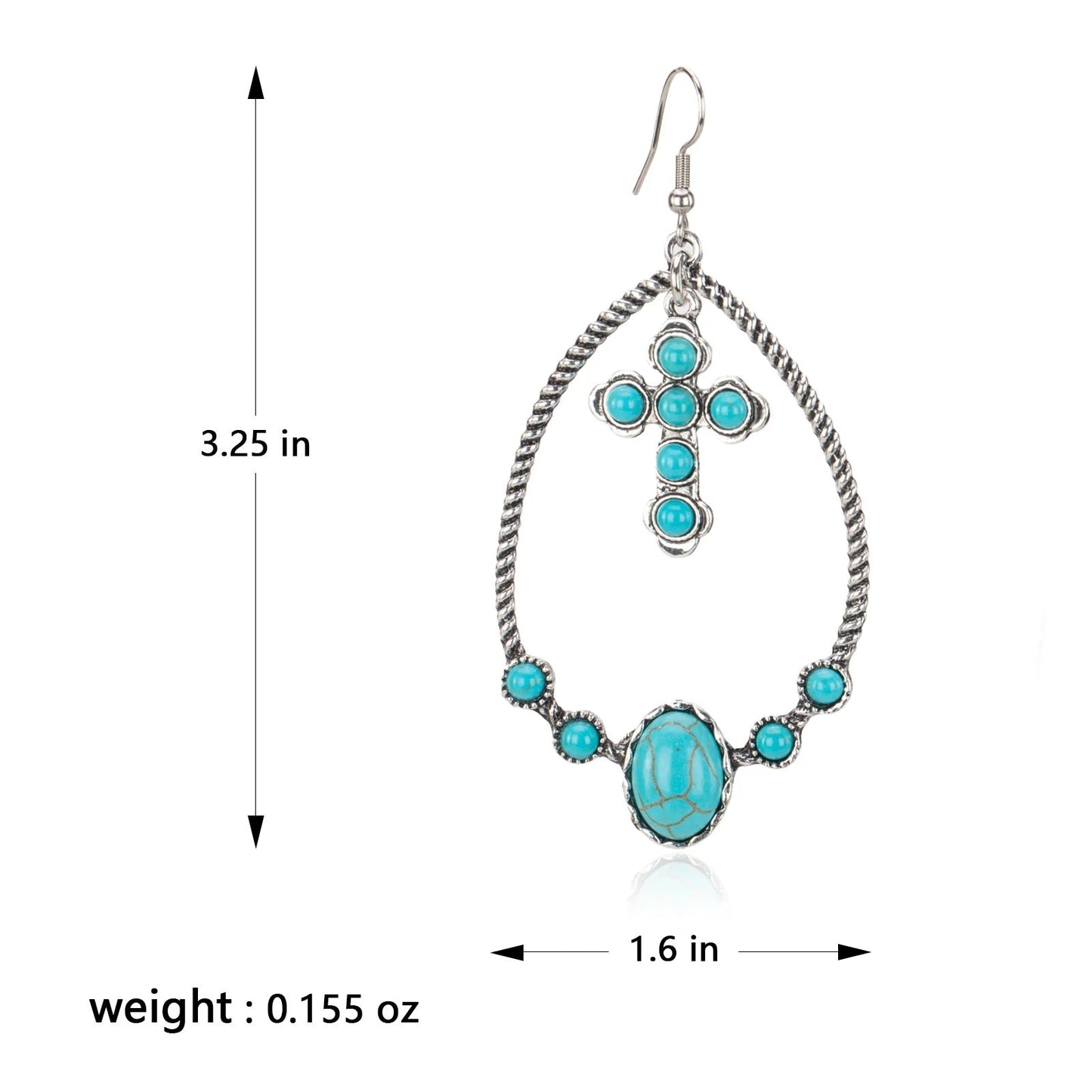 Western Stone Cross Hoop Earrings