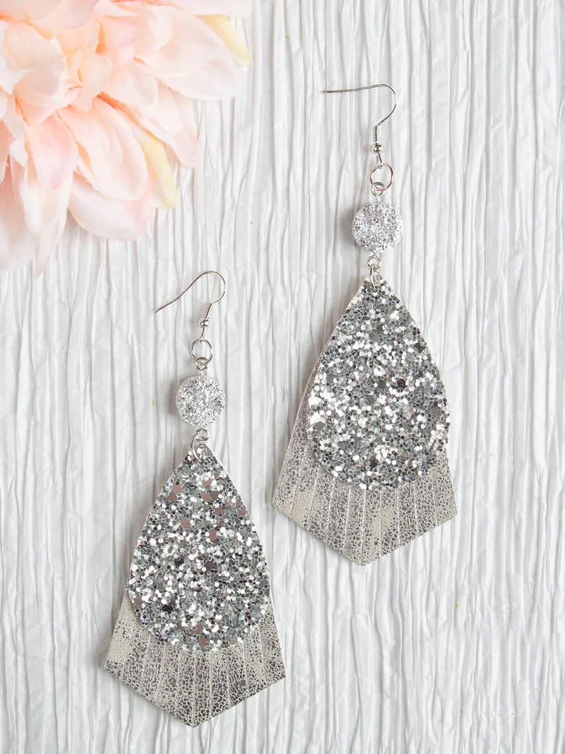 Party Cowgirl Fringe Teardrop Glitter Earrings