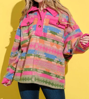 Women's Multi-Tribal Brushed Button-Up Shacket