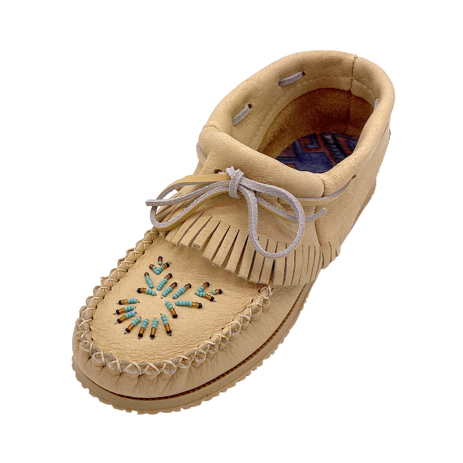Womens Traditional Native American Style Fringed Ankle Moccasins
