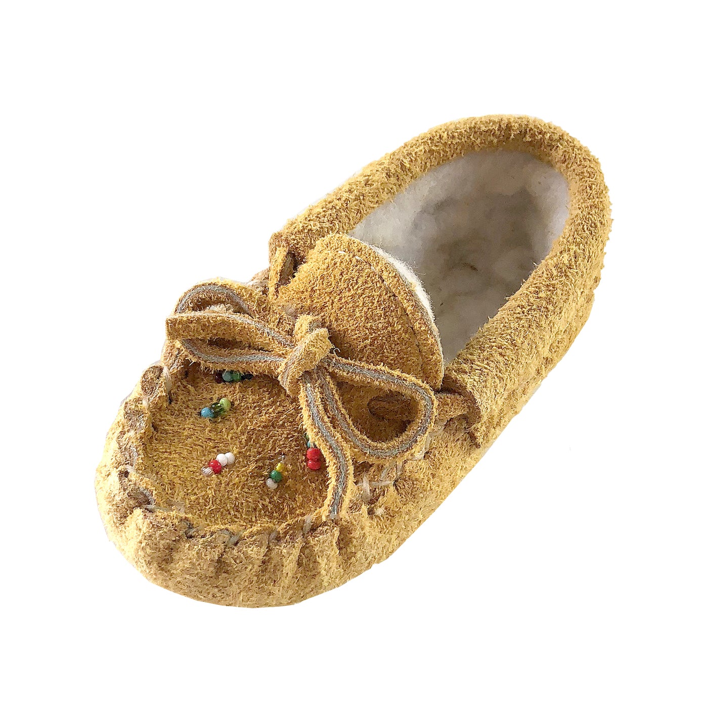 Children's Beaded Suede Lined Moccasin Slippers