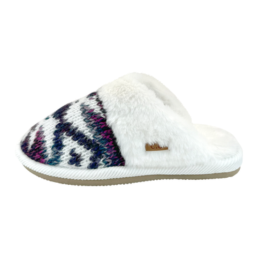 Women's Aztec Knitted Slip-On Slippers with Faux Fur Cuff (Clearance)