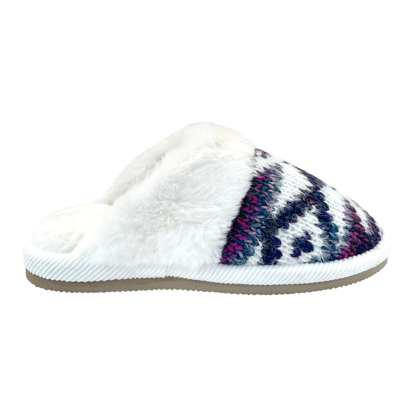 Women's Aztec Knitted Slip-On Slippers with Faux Fur Cuff (Clearance)