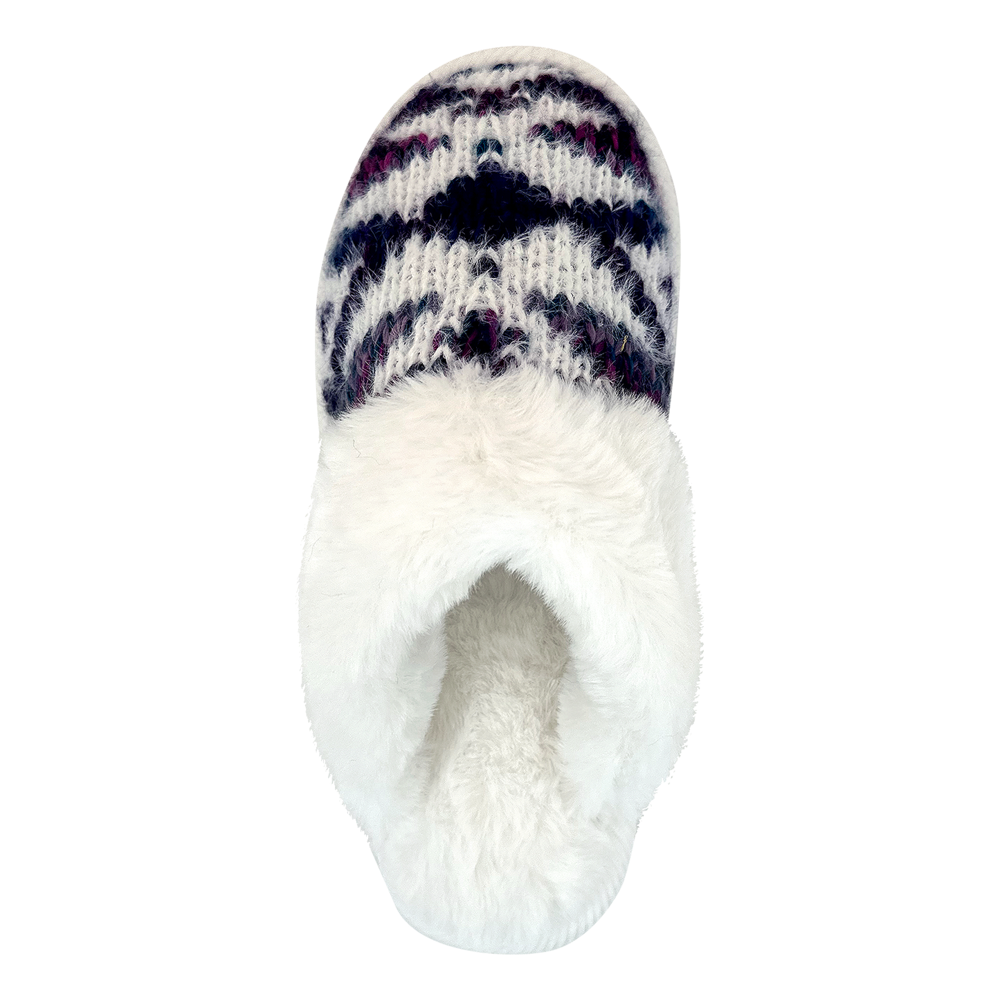 Women's Aztec Knitted Slip-On Slippers with Faux Fur Cuff (Clearance)