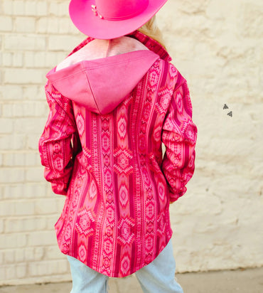 Women's Pink Aztec Button Up Shacket