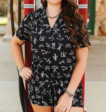 Women's Pearl Snap Button Down Shirt & Short Set