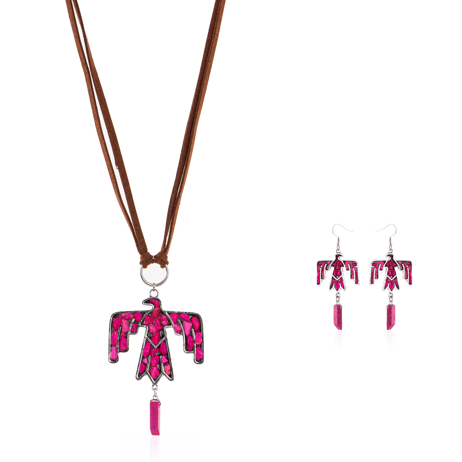 Thunderbird Leather Necklace & Earrings Set (Clearance)