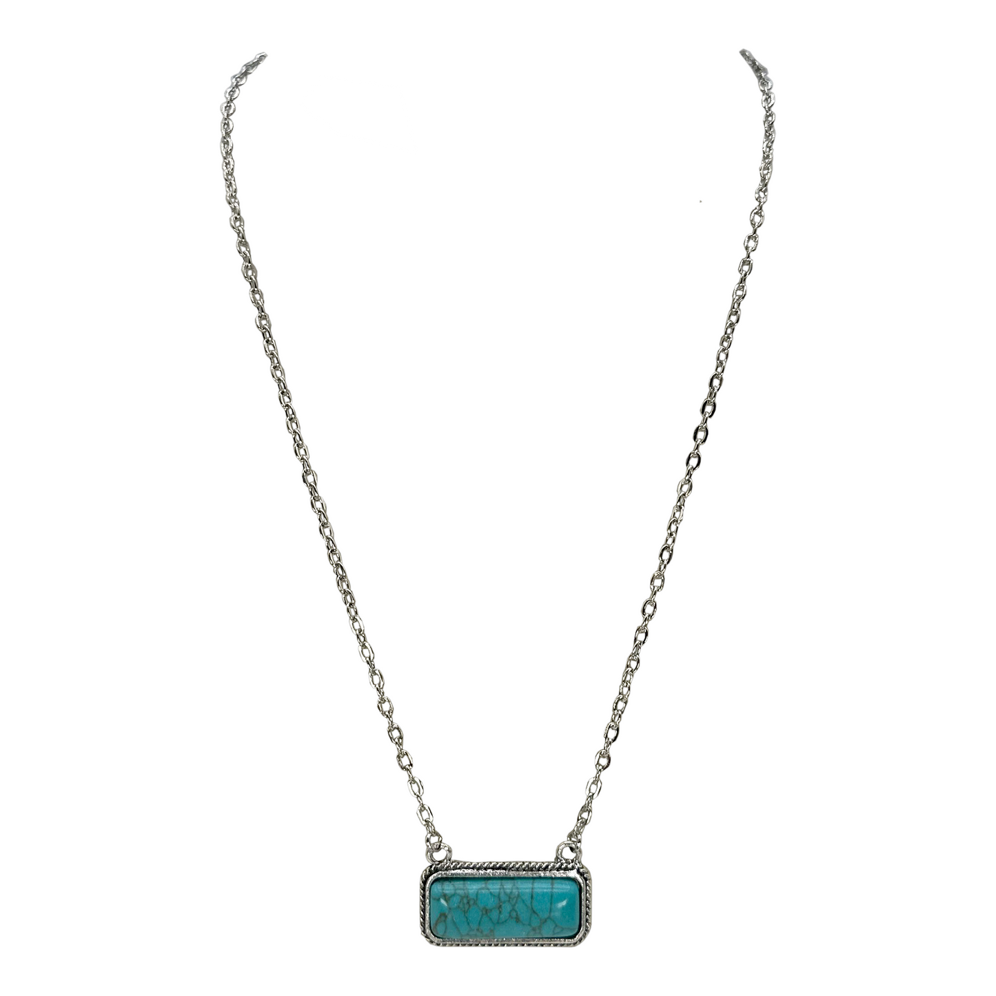 Turquoise Stone Pendant Silver Chain Necklace