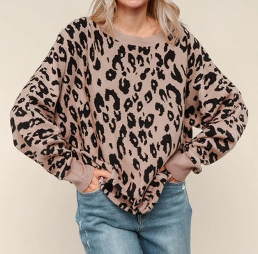 Women's Leopard Jacquard Oversized Sweater
