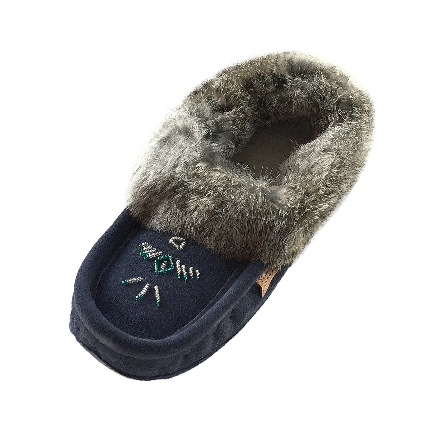 Women's Rabbit Fur Thunderbird Moccasin Slippers
