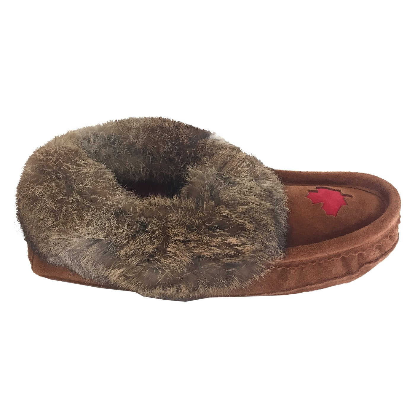 Women's Rabbit Fur Maple Leaf Moccasin Slippers