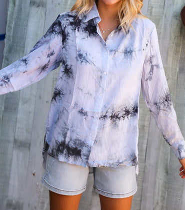 Women's Tie Dye Woven Button-Up Top