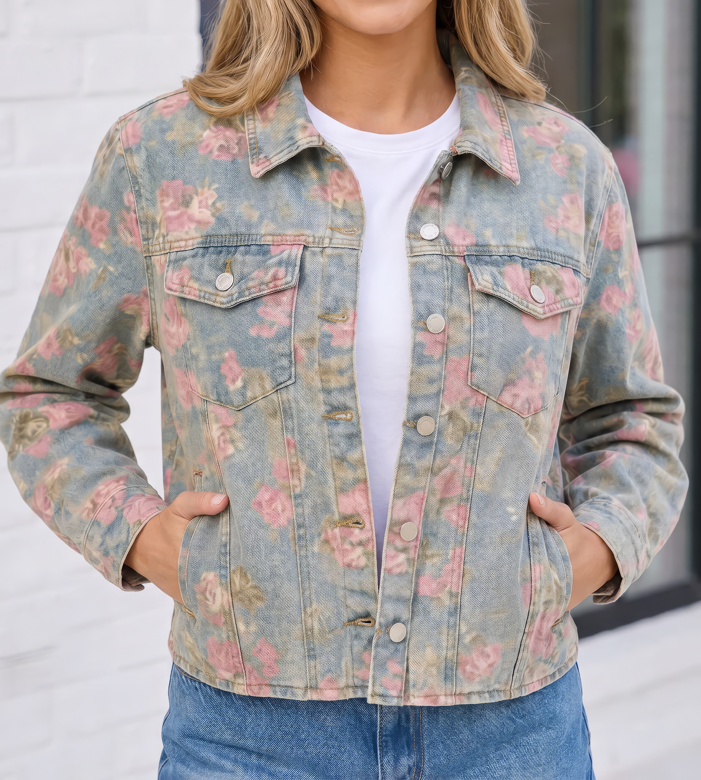 Women's Floral Print Denim Jacket
