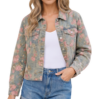 Women's Floral Print Denim Jacket