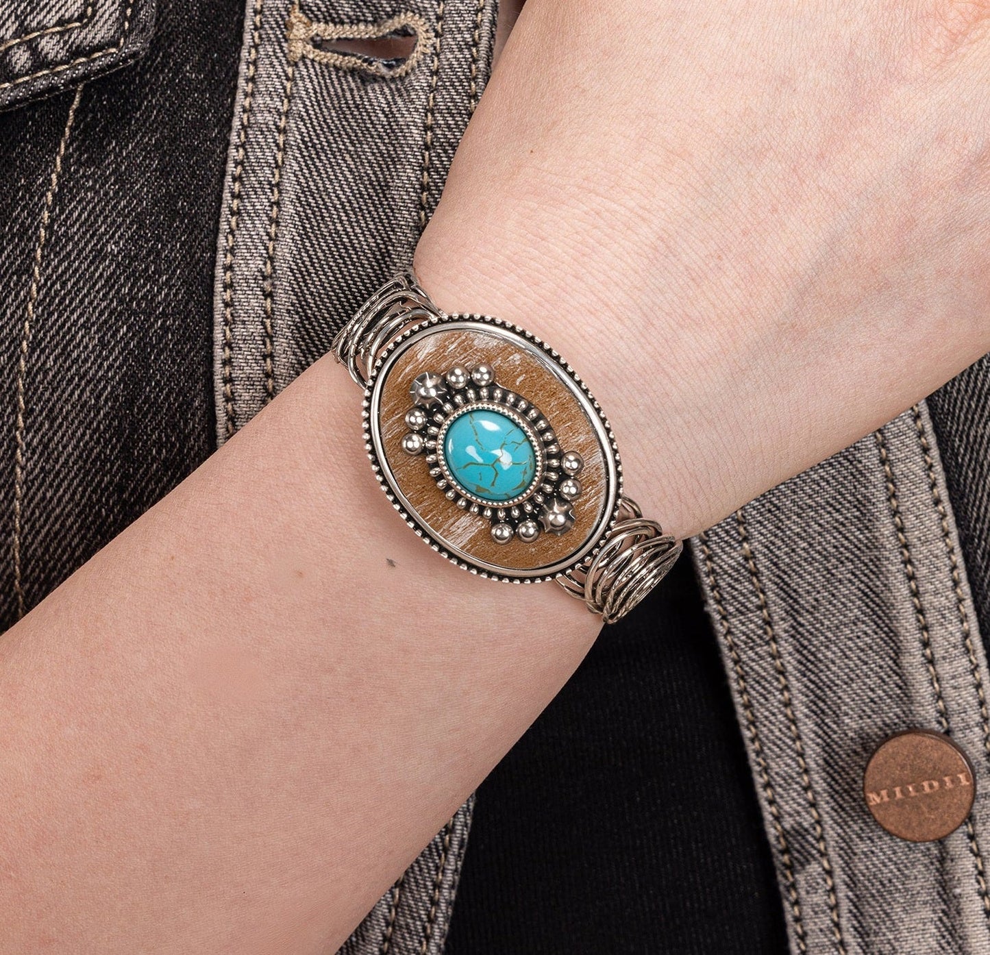 Antique Bronze Turquoise Stone Adjustable Bracelet