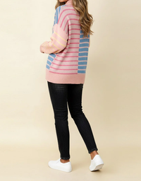 Women's Quater-Zip Striped Oversized Knit Sweater