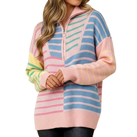 Women's Quater-Zip Striped Oversized Knit Sweater
