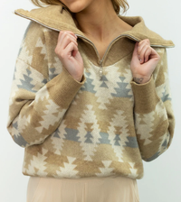 Women's Quater-Zip Aztec Pullover Sweater
