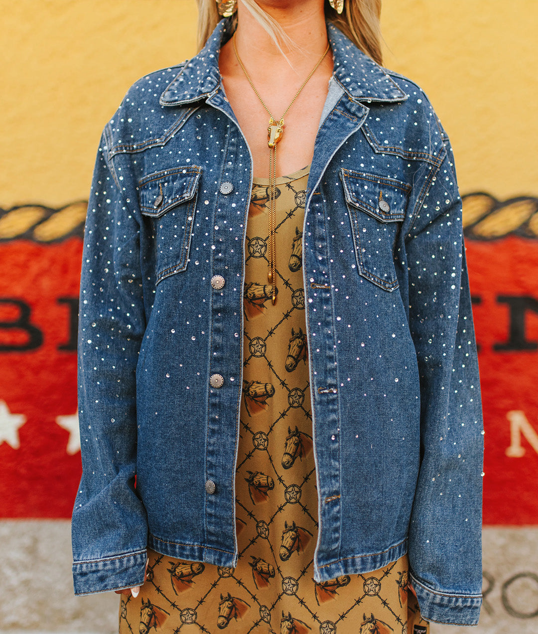 Women's Rhinestone Dark Wash Denim Jacket