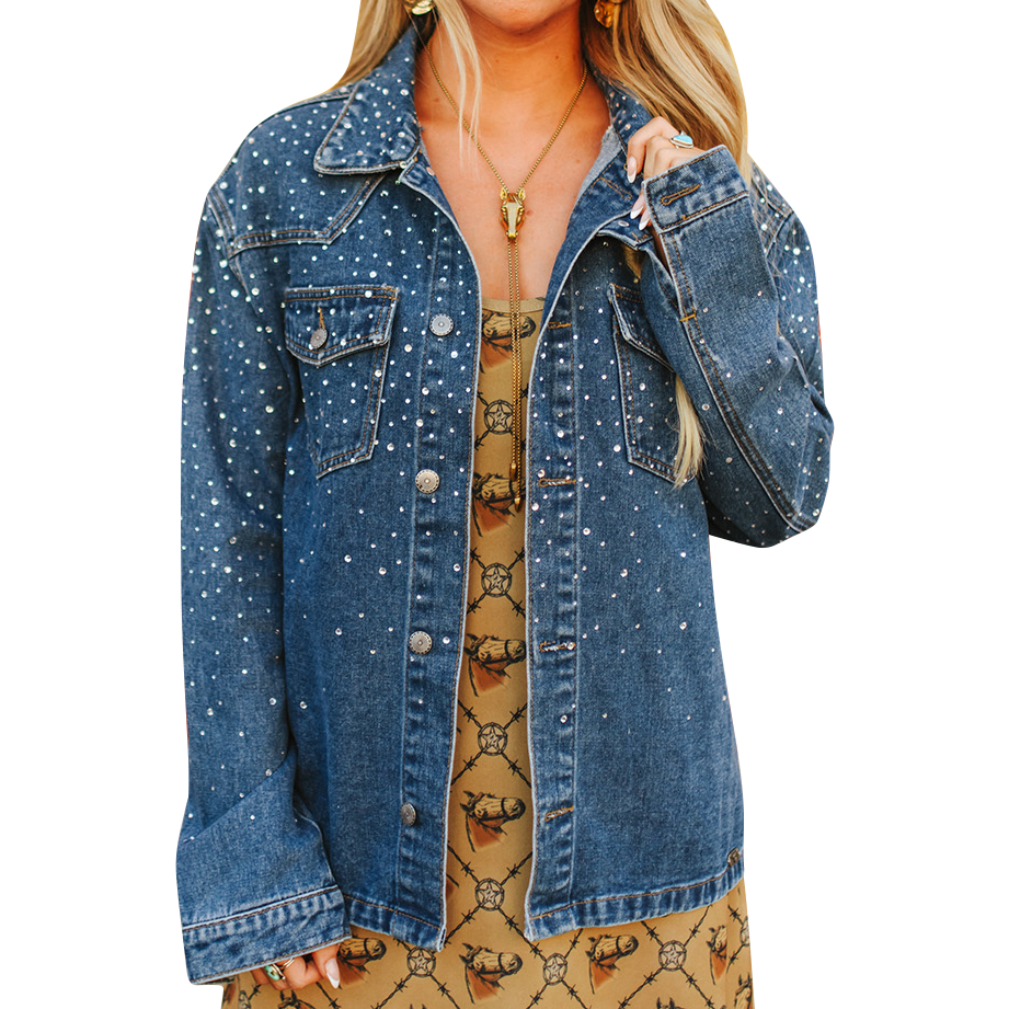 Women's Rhinestone Dark Wash Denim Jacket