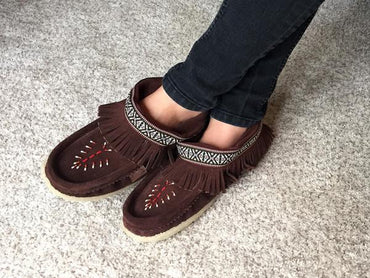 Women's Lined Fringed Ankle Moccasin Slippers with Sole