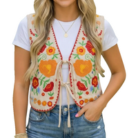 Women's Floral Embroidered Tie Front Vest
