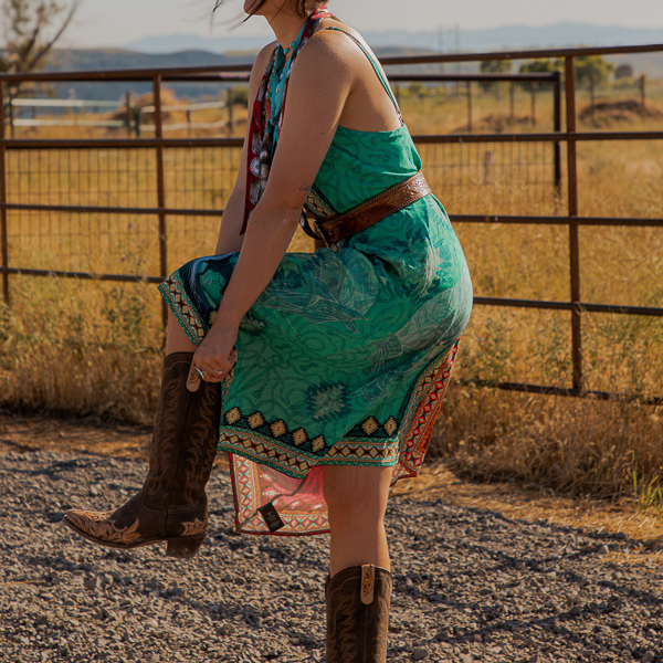 Western Red & Turquoise Printed Handkerchief Dress