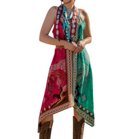 Western Red & Turquoise Printed Handkerchief Dress