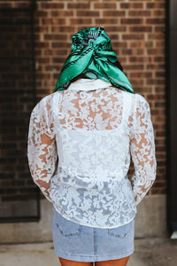 Women's Ivory Lace Puff Sleeve Button Up Shirt