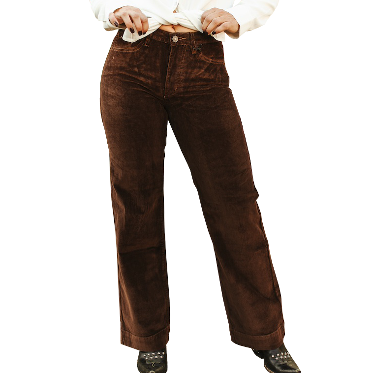 Women's Brown Corduroy Mid Rise Trouser Stretch Jeans