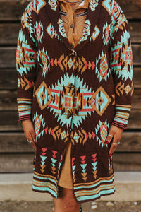 Women's Aztec Knitted Button Down Cardigan Sweater