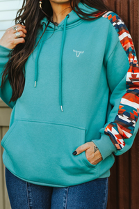 Women's Multi Aztec Printed Sleeve Hoodie